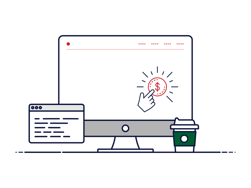 Illustration of desktop computer and coffee cup