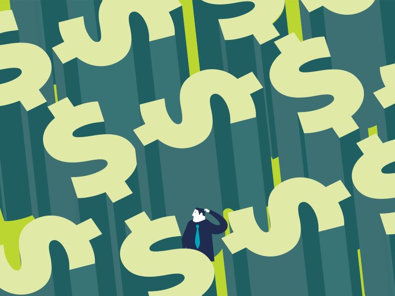 Two businessmen in a money labyrinth