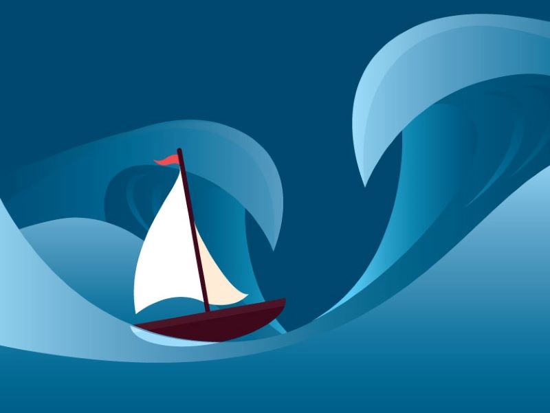 Ship on ocean waves