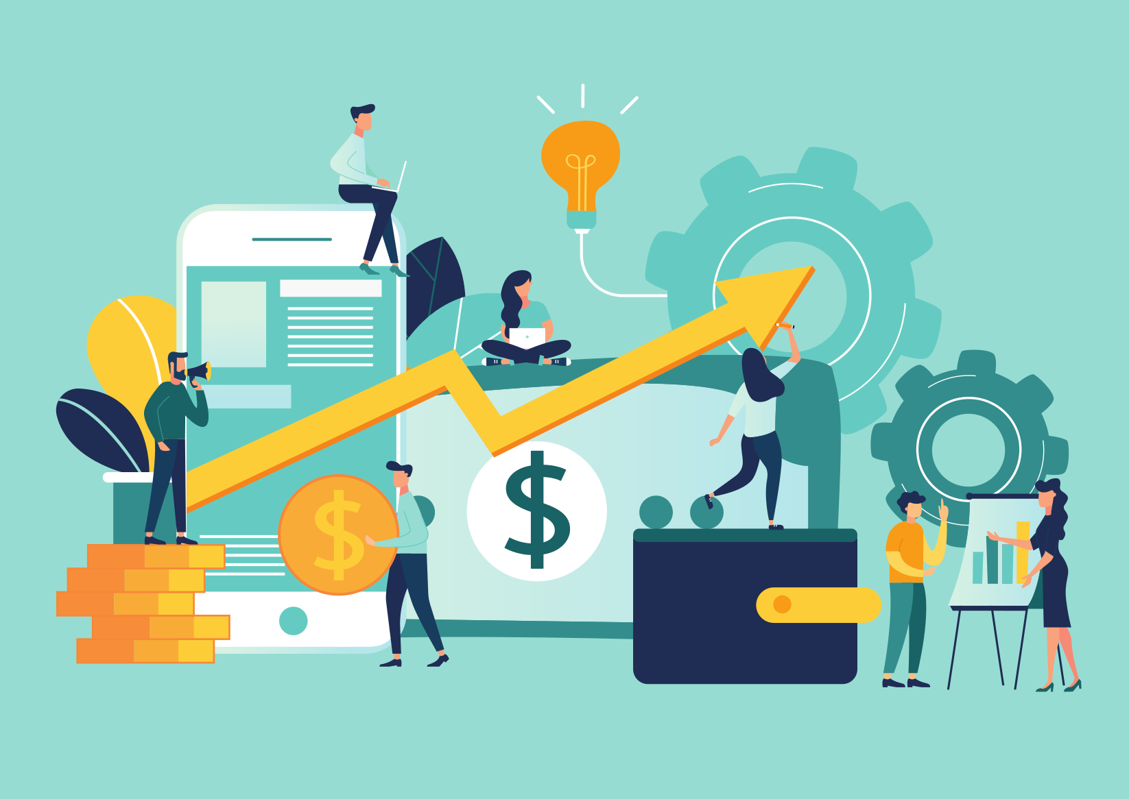 A group of workers complete accounting tasks simultaneously. 