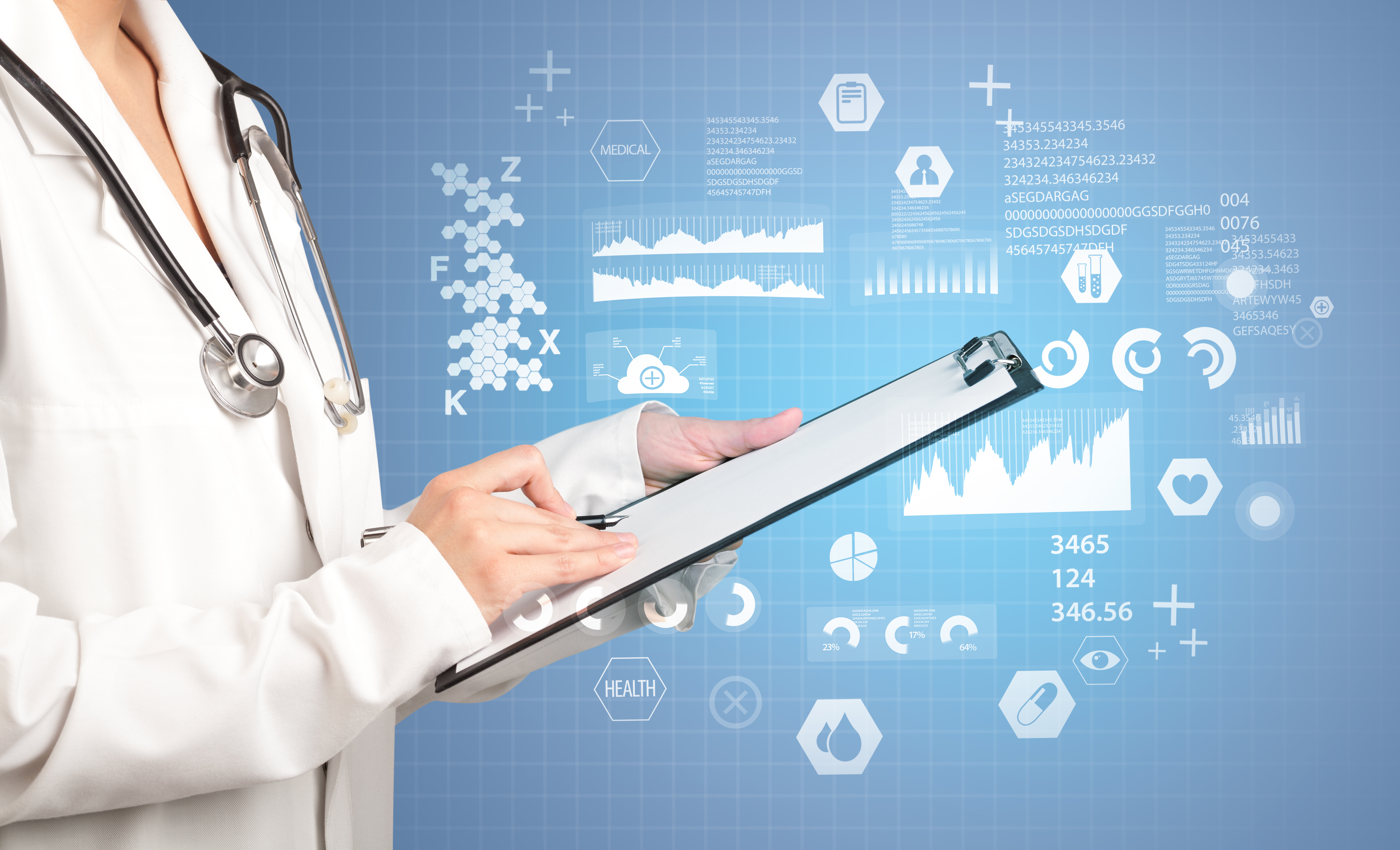 Physician with healthcare iconography