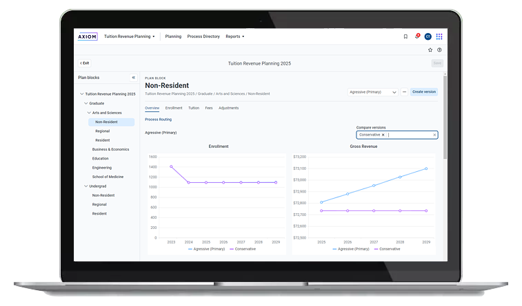 a mockup of the higher education tuition planning tool on a laptop