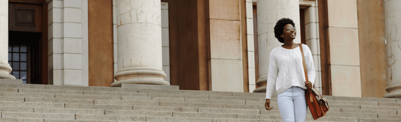 girl walking down steps
