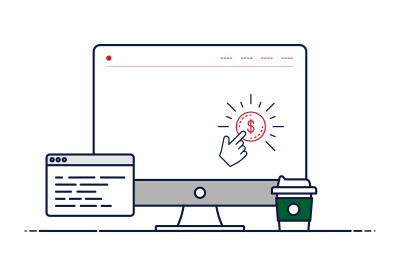 Illustration of desktop computer and coffee cup