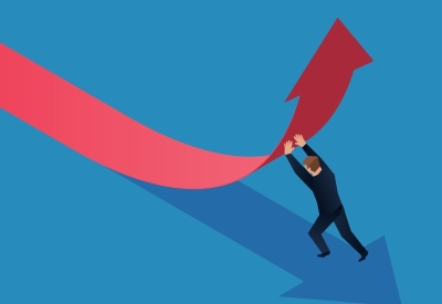 Illustration of arrow being pushed upward by a person