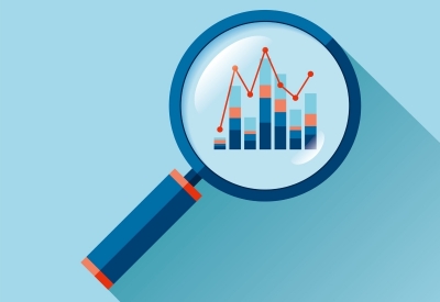 Illustration of magnifying glass focusing in on data chart