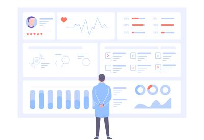 A doctor is standing in front of a large data screen - illustration