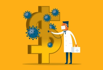 Illustration of doctor checking vital signs on a dollar sign