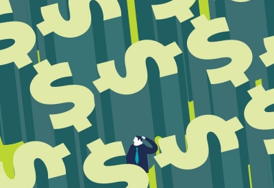 Two businessmen in a money labyrinth
