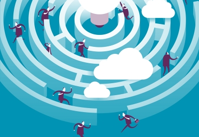 People running through a circular maze