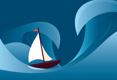 Ship on ocean waves