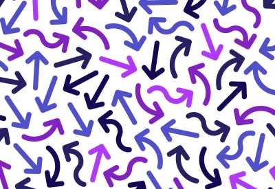 Pattern of purple curved arrows pointing various directions