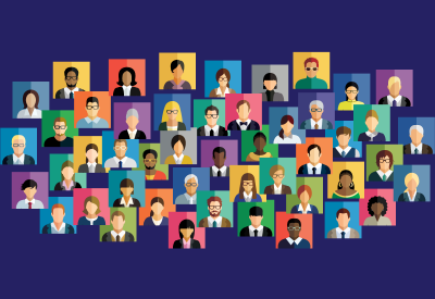 Illustration of an abstract scheme, which contains people icons.