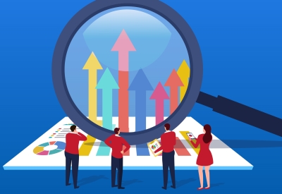 Illustration of business leaders using data to make decisions