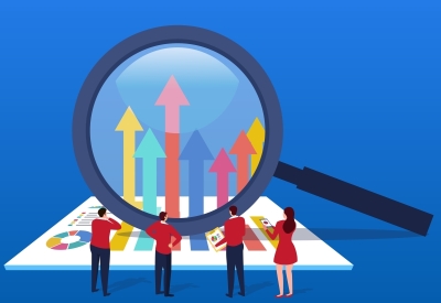 Illustration of business leaders making decisions from data