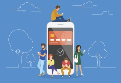 Illustration of people banking on phones