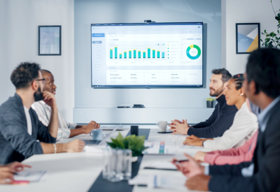 a conference room with a presentation