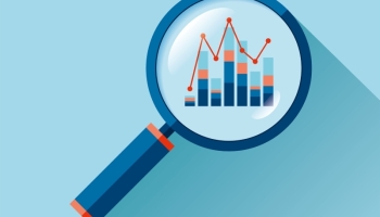 Illustration of magnifying glass focusing in on data chart
