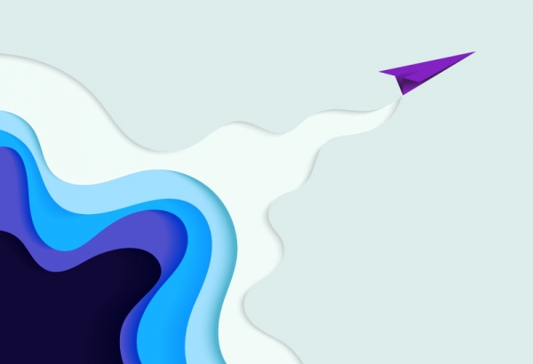 Illustration of paper airplane flying in undefined, abstract area
