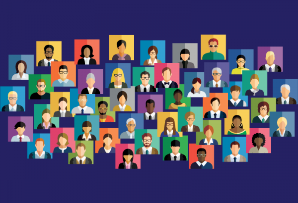 Illustration of an abstract scheme, which contains people icons.