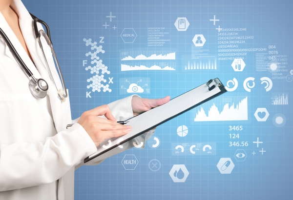 Physician with healthcare iconography